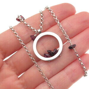 MIGNON FAGET Sterling Vintage Real Red Garnet Circle of Life Chain Necklace 18"